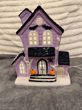 ALDI Purple Ceramic Haunted House Light Up LED Halloween Village Decor Ghosts picture