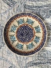Ceramika Boleslawiecka Polish Pottery 7 1/4” Round Plate Floral Blue And Brown picture