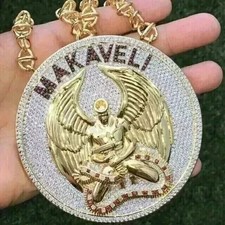 5Ct Round Cut Moissanite Men's MAKAVELI Custom Pendant 14K Two Tone Gold Plated picture