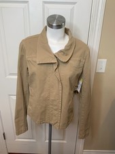 Standard James Perse Tan Chino Split Collar Zip-Up Jacket, Size Large (3) picture