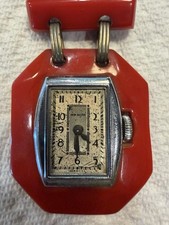 Lovely 1930’s Antique New Haven Bakelite Nurses Watch Brooch Parisyle Cherry Red picture
