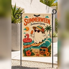 Garden Flag Summerween Retro Ghost Spooky Beach Polyester Outdoor Decor picture