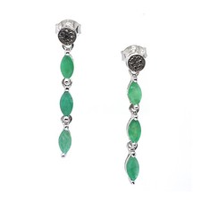 De Buman 925 Silver 1.52ctw Natural Emerald & Black Diamond Noble Lady Earrings picture