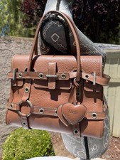 Luella Y2K Era Camel Brown Leather Bartley Giselle Heart Grommet Satchel HandBag picture