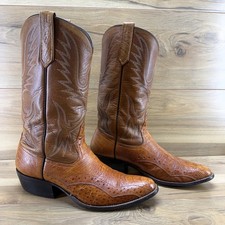 RIOS OF MERCEDES Vintage Ostrich Leg Ostrich Cowboy Boots Mens 9.5 D Cognac picture