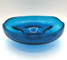 Vintage Viking Bluenique Blue Glass Bowl Dish Decor 9” Diameter picture