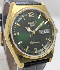 Vintage Seiko 5 Automatic 6309A Day-Date Men's Watch Green Dial Japan Made. picture