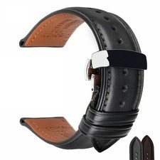 Soft Leather Watch Band Stainless Steel Butterfly Buckle Watch Strap 18mm-24mm picture