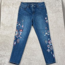 Chico's So Slimming Girlfriend Slim Leg Ankle Embroidered Beaded Jeans 1R 8R picture