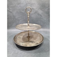 Vintage Silver Plated Brass 2 Tier Serving Stand Pedestal Dessert Tray India picture