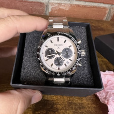 Seiko Prospex Quartz Chronograph Tachymeter Date White Dial SS Bracelet picture