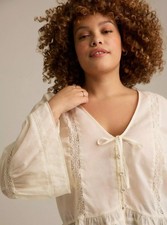 Torrid Plus 3X Festi Bell Sleeve Tie-Front Cotton Top Ivory Boho Feminine NWT picture