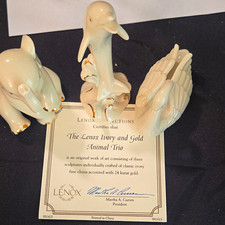 Lenox Ivory and Gold Animal Trio Fine China Animal Figurines Signed 24K Gold picture
