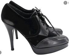 STUNNING Y2K Stuart Weitzman Black Velvet Platform Oxford Bootie 7.5 A+ Preloved picture