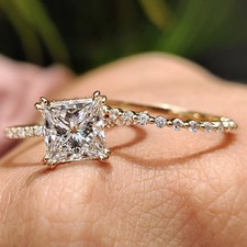 IGI 2.50CT Princess-Cut EF/VS Lab Grown Diamond Bridal Ring Set 14k Yellow Gold picture