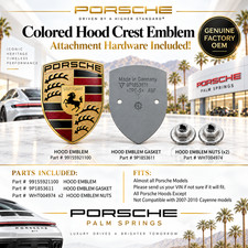 Genuine Porsche OEM Hood Crest Emblem Badge Kit w/ Gasket & Mounting Nuts picture