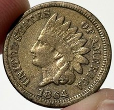 1864 US INDIAN HEAD CENT CIVIL WAR DATE - VERY FINE - CN Copper Nickel Coin picture