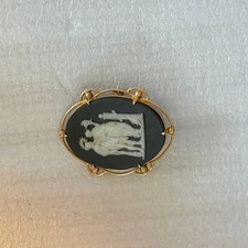 Antique Victorian 10K Gold Black Wedgwood Jasperware Cameo Pin Brooch C Clasp picture