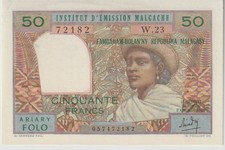 Madagascar 50 Franks Banknote 1960 Extra Fine Grade. picture