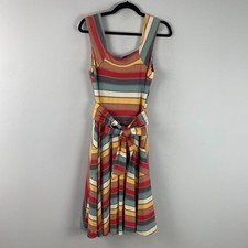 Effies Heart Fit & Flare Dress Size Large Retro Multicolor Stripe Tie Waist picture