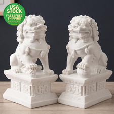 Foo Dog Statue Set Pair Chinese Guardian Lion Stone Decor Feng Shui 6 7 Inch picture