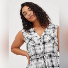 NWT Torrid Emma Babydoll Challis Tunic Top in Black White Plaid Size 5X $45.50 picture