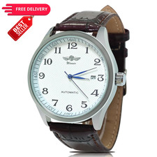 Gute Mechanical Watch Automatic Self-Winding White Dial Blue Hands Brown picture