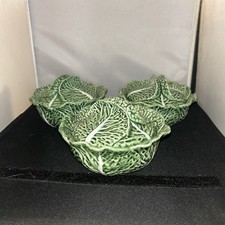  Set of 3 Bordallo Pinheiro Vintage Cabbage  Glazed Ceramic Lidded Bowls picture