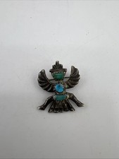 Vintage Native American Zuni Sterling Silver Turquoise Pin picture