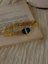 Women’s Gold Tone Oval Quartz Watch Rhinestone Bracelet Vintage Style picture