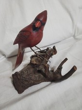 Vntg  Artist Made Wood Cardinal On Drift Wood Signed 7