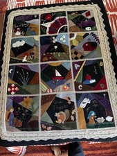 Handmade Wool Applique Crazy Quilt Wall Hanging – Seasons of the Year, Crochet  picture