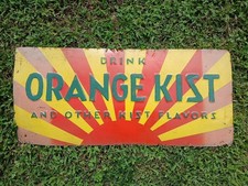 Vintage 1950s Orange Kist Soda Pop Cooler Steel Tin Sign 29x13 - Rougher TLC picture