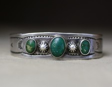 Vintage Native American Navajo Turquoise Sterling Silver Cuff Bracelet Size 6.5 picture