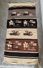 VTG Mexican Zapotec Wool Rug Runner Bird Flower Southwestern Tapestry 27x56