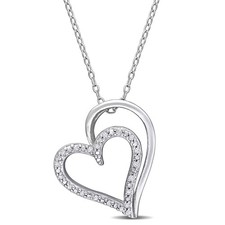 AMOUR 1/10 CT TDW Diamond Double Heart Pendant with Chain In Sterling Silver picture