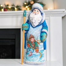 Blue Wooden Santa Figurine 13.5
