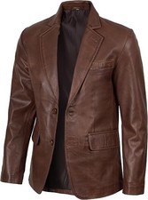 Handmade Men's Brown Leather Blazer Jacket - Formal Style Coat picture
