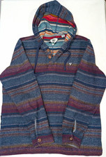 Vissla Men's Striped Henley Pullover Hoodie Button Drawstring Blue Multi M picture