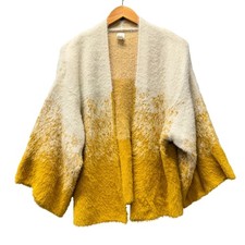 Akemi + Kin Senna Cardigan Womens O/S Open Front Yellow Ombre Eyelash Sweater picture