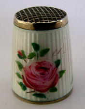 DAVID ANDERSEN STERLING SILVER ENAMEL ROSE SEWING THIMBLE c1940 NORWAY picture