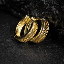 Mens Small Solid Yellow Gold Plated Greek Huggie Hoop Earrings picture