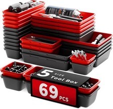 69 PCS & 5 Sizes Tool Box Organizer Trays, Black and Red picture