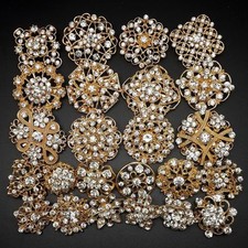 Lot 24 pc Mixed Alloy Golden Rhinestone Crystal Brooch DIY Wedding Bouquet picture