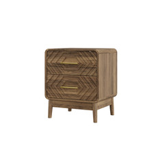 Walnut Wood Nightstand 2 Drawers, Gold Handles Solid Wood Legs Rounded Corner  picture