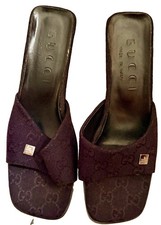 Gucci Vintage Navy GG Monogram Logo Leather Slip-On Sandals Women’s 6 picture