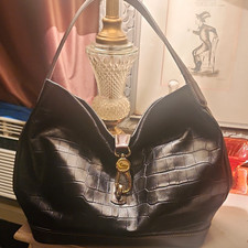 Dooney & Bourke Black Alligator Embossed Hobo Shoulder Bag Magnetic, Pockets picture