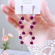 New Fashion Jewelry Red Rose Drop Earrings Women Vintage Rhinestone Flowers picture