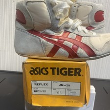 Vintage 1980’s ASICS Tiger White High-Top Wrestling Shoes w/Red Stripes - 6.5 picture