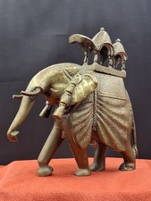 Vintage Indian Cast Brass Elephant Statue with Howdah Carriage Heavy 1kg 14cm picture